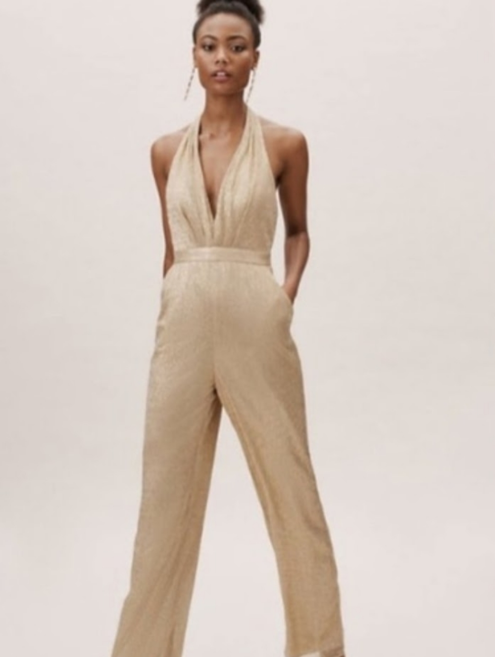 Women's BHLDN Gold Jelena Jumpsuit, Size 8